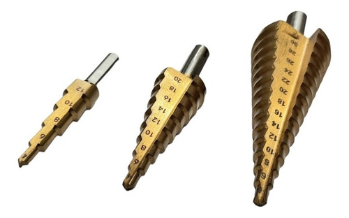 Kit Set 3 Mechas Conicas Escalonadas Baño Titanio 4 -32 Mm