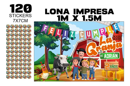 Lona Cumpleaños La Granja De Zenon 1.50m X 1m + Stickers 7x7