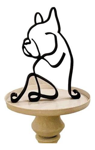 Escultura Animais Bulldogue Gato Em Ferro Minimalista