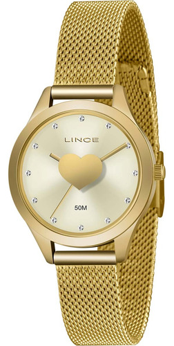 Relógio Lince Feminino Dourado Fashion Casual Love Lrg4719l
