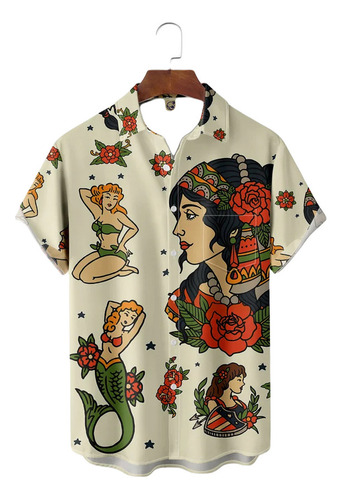 Camisa Hawaiana Unisex De Belleza Con Tatuajes Retro, Camisa