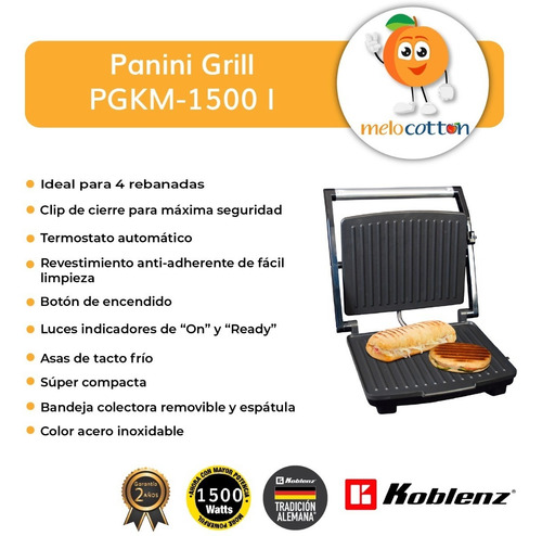Imagen 4 de 7 de Parrilla Panini Grill Anti- Adherente Koblenz Acero Inoxid.