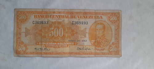 Billete De 500 Bolívares , Septiembre 24 De 1968