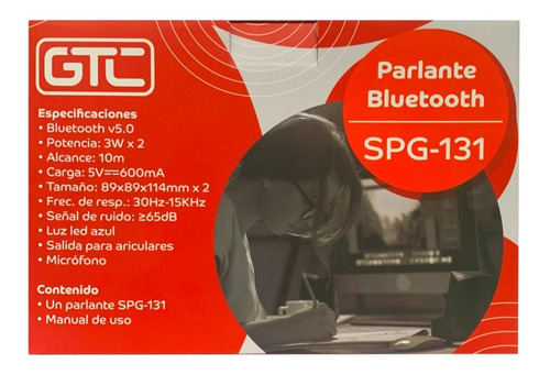 Imagen 6 de 6 de Parlante Bluetooth Gtc 2.0 Con Luces Led Azul Spg-131