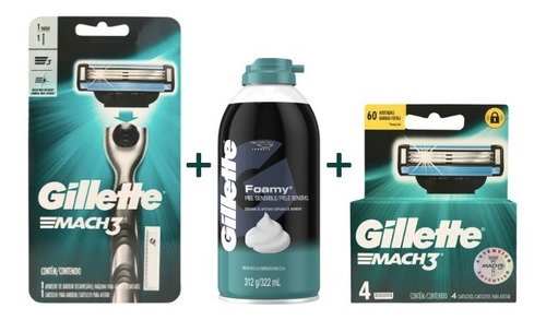 Gillette Mach 3. Maquina + Espuma 312g + 5 Repuestos Mach3