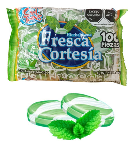 Caramelo Hierbabuena Macizo 2400pz Fresca Cortesía Cool Toon