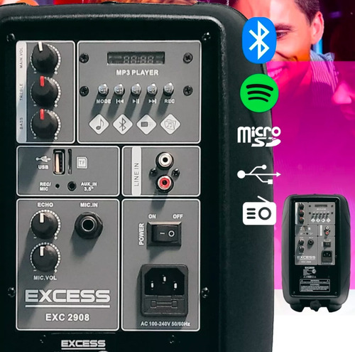 Imagen 3 de 9 de Parlante Bluetooth Excess Exc2908 Con Microfono Y C. Remoto