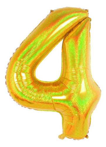 Balão Metalizado Para Festas Nº 4 Dourado Holográfico 101cm