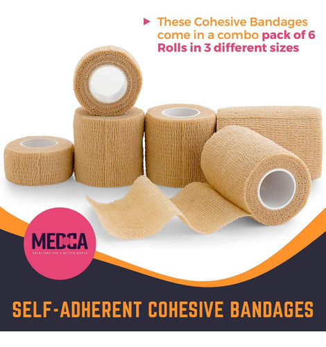 6 Pack, Self Adherent Cohesive Tape - 1 2 3 X 5 Yards Com
