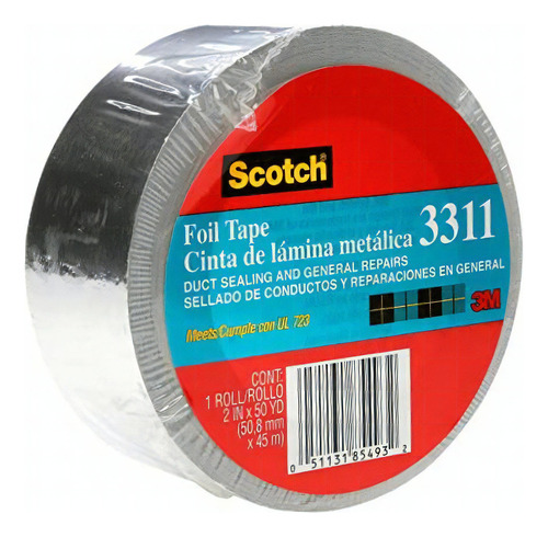 Scotch 3311-50a Cinta De Aluminio, 5 Cm Por 50 Yardas, Color