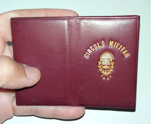 Antiguo Carnet Cedula Circulo Militar Argentino Cuero Dorado