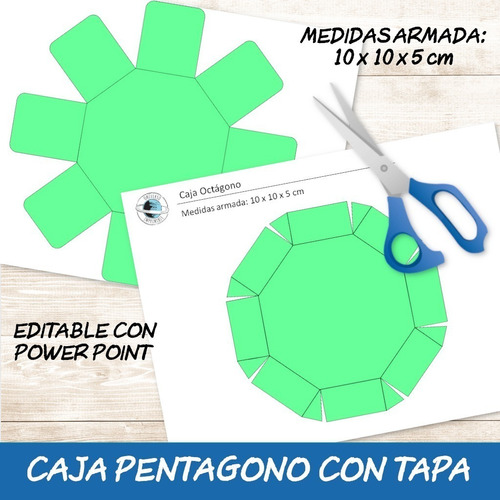 Kit Imprimible Molde Caja Pentágono Con Tapa Editable
