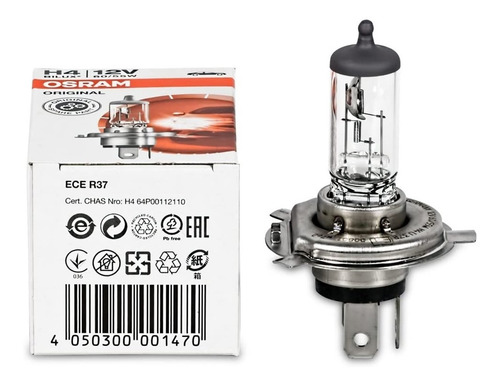 Imagen 4 de 10 de Lámpara H4 Osram Original 12v 60/55w Uv Auto Bilux Aleman P4