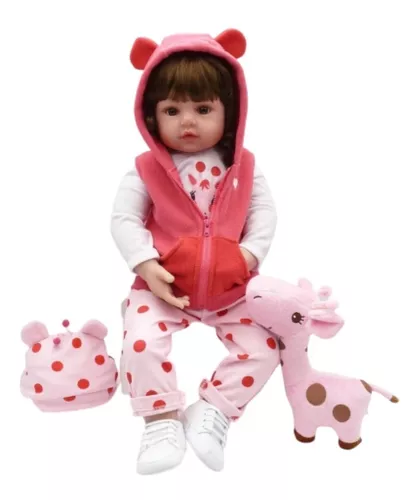 Boneca Bebe Reborn Silicone Girafinha Menina 48cm Realista