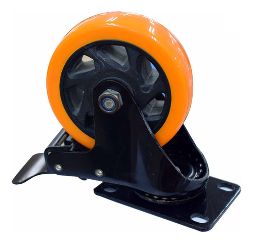 Rodachina De 4 100mm 130kg Plano Naranja Con Freno