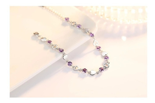 Pulsera Corazón Con Circones Plata 925, Dos Colores