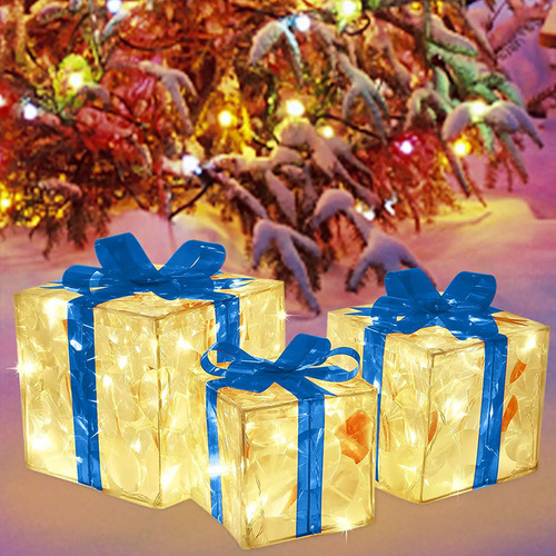 Caja De Regalo De 3 Piezas Con Luces Led, Decoración Navideñ