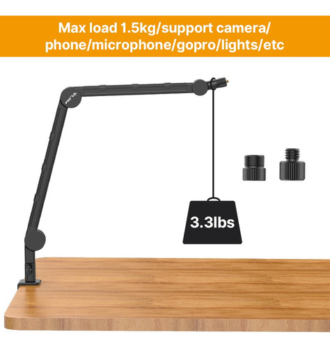 Braço Suporte Pedestal De Mesa Articulado Microfones Ls25 Cor Preto