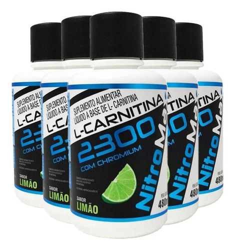 5x L-carnitina 2300 Com Chromium 480ml Sabor Limão