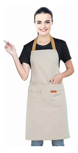 Younber Delantal De Cocina Con Bolsillos, Correa Ajustable . Color Caqui