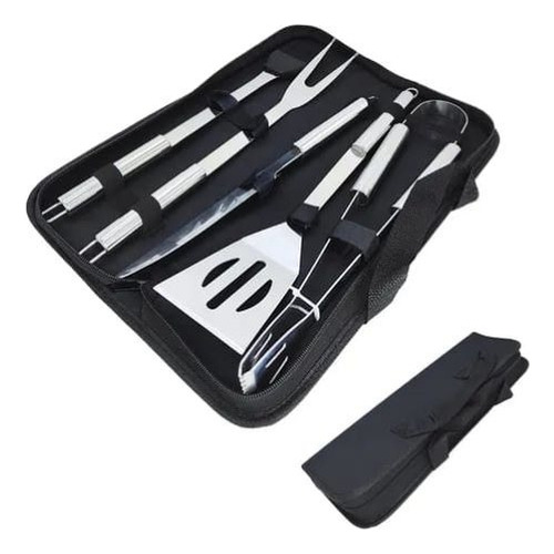 Set De Parrilla Asado 5 Piezas En Acero Inoxidable + Bolso