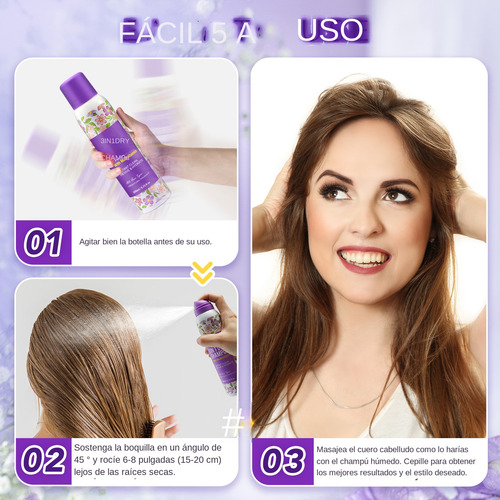 Shampoo En Seco Aerosol Spray Capilar Sin Enjuague 3 En 1