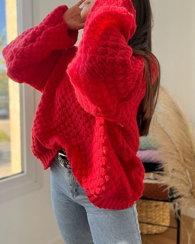 Sweater De Mujer Rojo Lana Suave /pulover Sueter Saco Polera