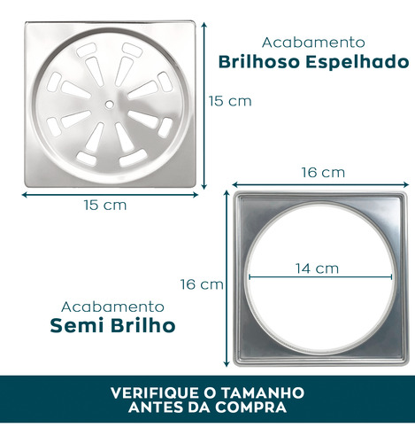 Ralo Quadrado Inox 15x15 E Porta Grelha Ralo De Banheiro