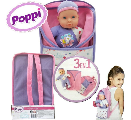Poppi Mi Pequeño Bebé Marlu 3 En 1 Con Mochila - Cambiador