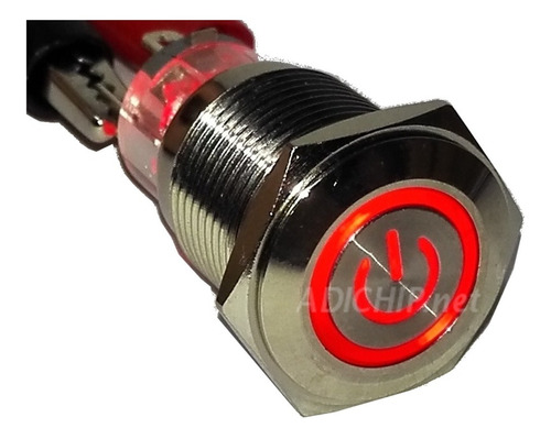 Imagen 4 de 10 de Boton Pulsador De Metal Led Con Logo Y Retención - 16mm Rojo