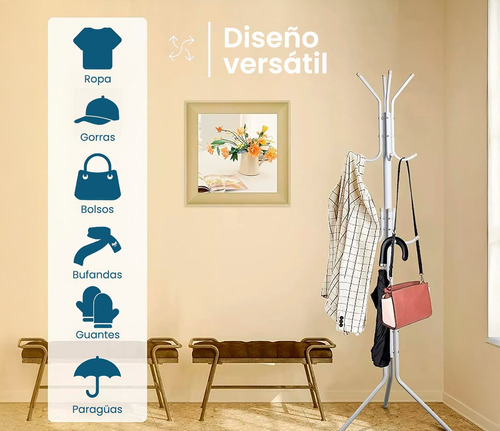 Perchero Pie 12 Ganchos Colgar Ropa Reforzado Moderno Hierro Känn Livet KL-Arbor Color Blanco