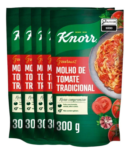 Kit 5 Molho De Tomate Tradicional Knorr Com 300g