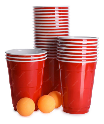 Set Beer Pong Vasos Americano Rojo 500ml + 6 Pelotitas Juego