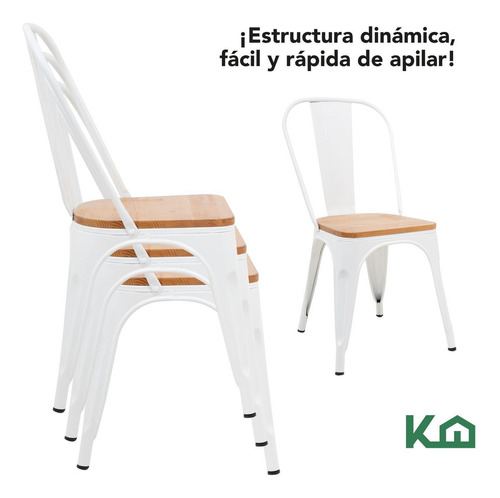 Set De 2 Sillas Tolix Estructura De Acero Asiento De Madera Vintage Exterior Color Blanco KingsHouse