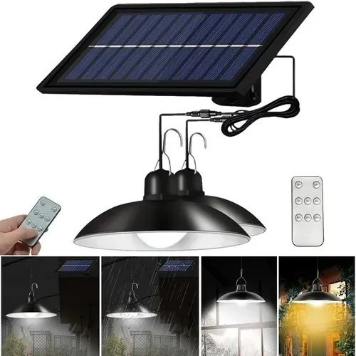 Lampara Solar Doble Colgante + Panel Solar + Control