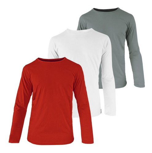 Imagem 3 de 4 de Kit 3 Camisetas Manga Longa Comprida Básica 5 Modelos