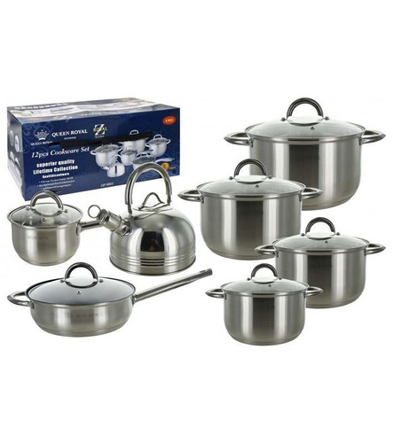 Juego Ollas Bateria Cocina Acero 7 Capas Tapa Vidrio Triple 