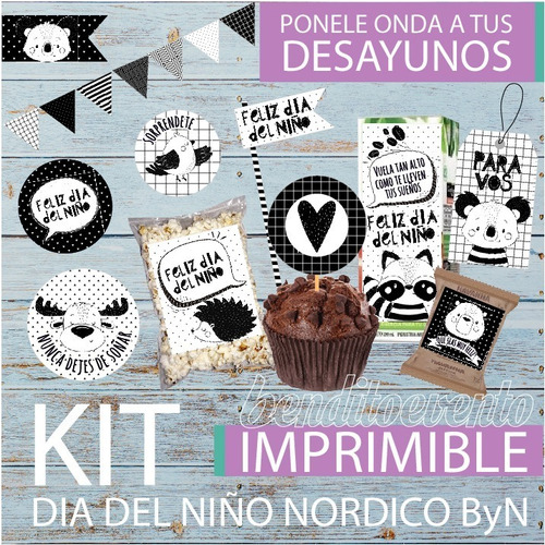 Kit Imprimible Desayuno Dia Del Niño Nordico Animalitos Bn
