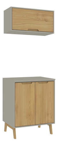 Combo De Mueble Alacena Mesada Y Aéreo Mdp - Madera - Cinza