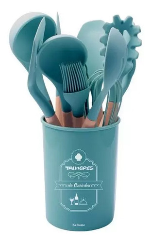Jogo Colher Concha Espátula Silicone 12 Utensílios Turquesa