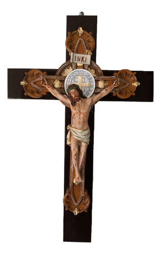 Crucifijo De Pared, Cristo De Resina, Cruz De Madera