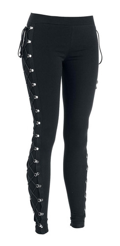 Imagen 6 de 10 de Pantalones Vaqueros Mujer Moda Gótica Dama Lateral Con Cordo