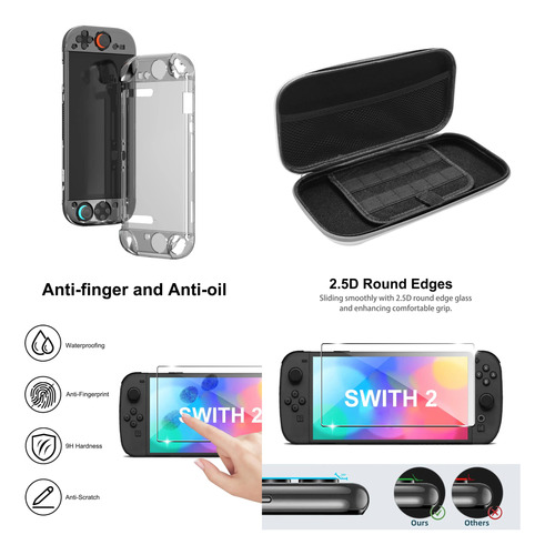 Pack Full Estuche Funda Mica Grips + Para Nintendo Switch 2 Rosa Chicle