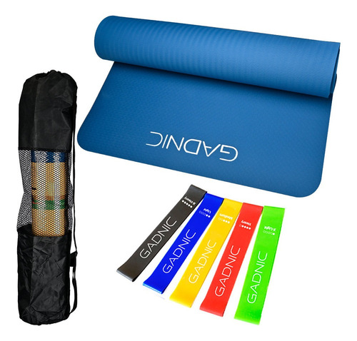 Colchoneta Gimnasia Yoga Mat + Bandas Isometricas Gadnic Pro Color Azul