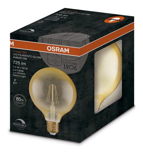 Imagen 3 de 4 de Lámpara Led Osram Globe Ambar 7.5w=55w Dimerizable Luz Cálida