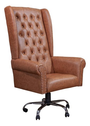 Cadeira de escritório Via Encanto Chesterfield ergonômica  marrom com estofado de couro sintético