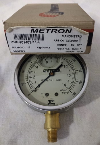 Manómetro Con Glicerina. Metro Infra. 0-14 Kg (0-200 Psi) (Usado)