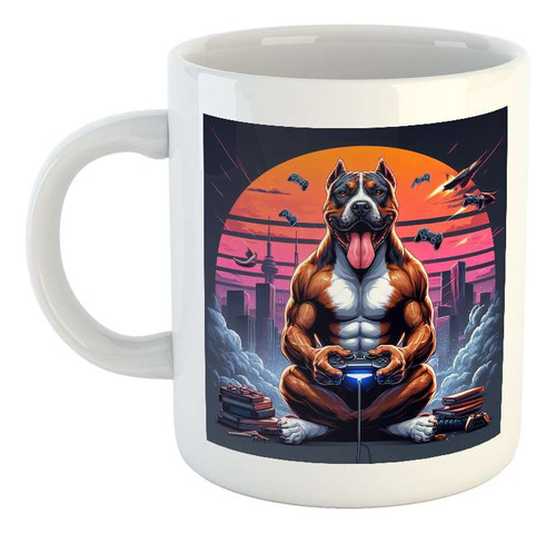 Taza Ceramica Pitbull Jugando Jueguitos Play Playing