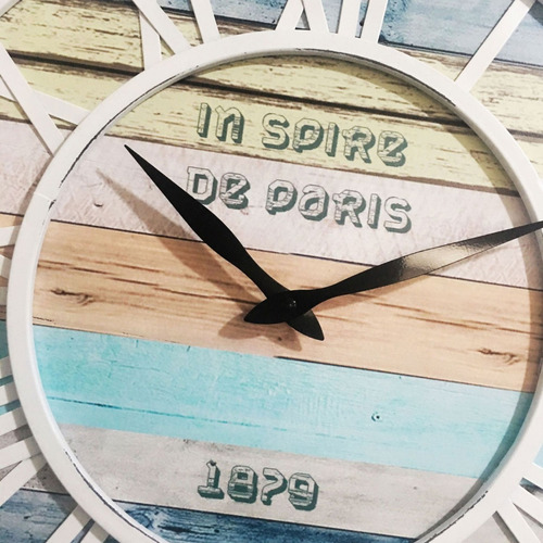 Reloj De Pared 40 Cm Metálico Playa Azul Silencioso Color de la estructura Blanco Color del fondo Multicolor