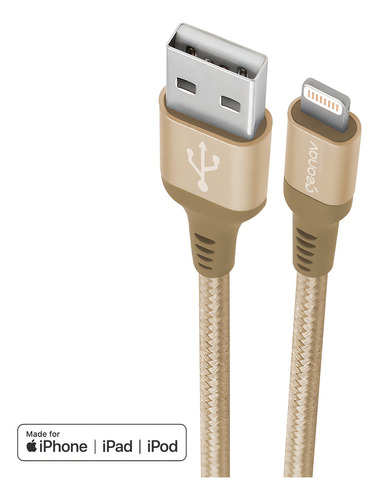 Cabo Lightning Nylon 1m Dourado iPhone 7 8 X Geonav